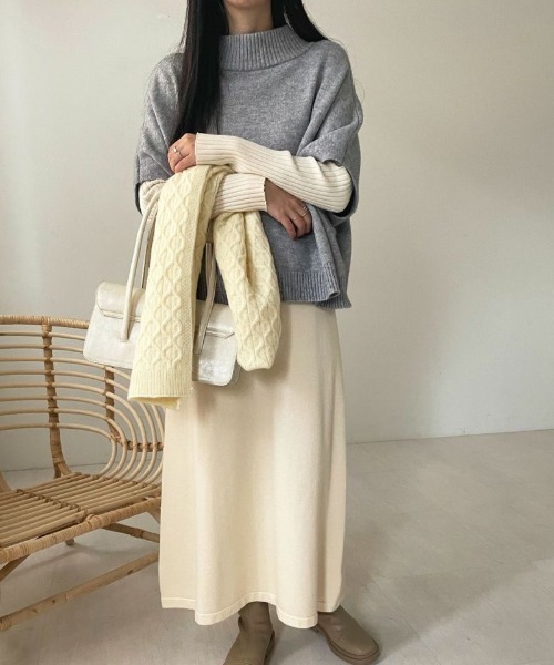 Bab（バブ）の「《2点SET》ケープトップ＆リブニットワンピース（ワンピース・レディース・グレー/ブラウン/ブラック/A/アイボリー/サンドベージュ/C/B・38）」の8枚目の写真