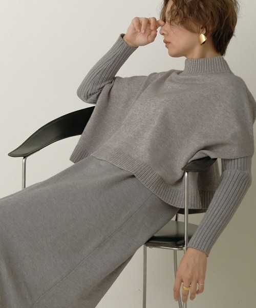 Bab（バブ）の「《2点SET》ケープトップ＆リブニットワンピース（ワンピース・レディース・グレー/ブラウン/ブラック/A/アイボリー/サンドベージュ/C/B・38）」の20枚目の写真