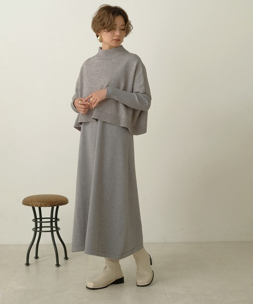 Bab（バブ）の「《2点SET》ケープトップ＆リブニットワンピース（ワンピース・レディース・グレー/ブラウン/ブラック/A/アイボリー/サンドベージュ/C/B・38）」の21枚目の写真