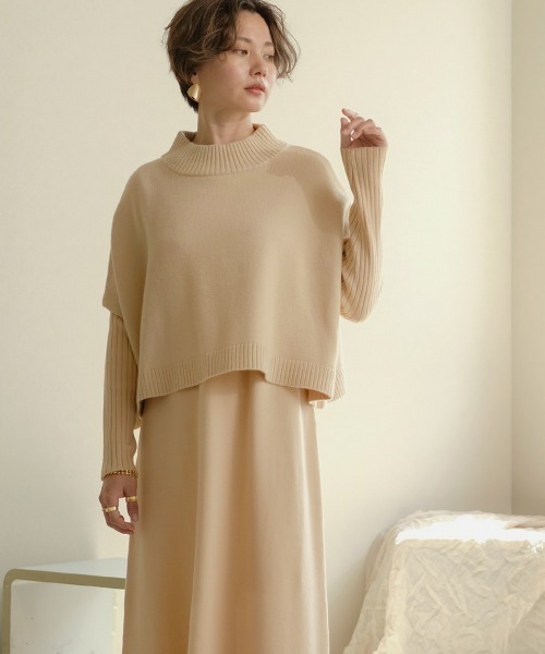 Bab（バブ）の「《2点SET》ケープトップ＆リブニットワンピース（ワンピース・レディース・グレー/ブラウン/ブラック/A/アイボリー/サンドベージュ/C/B・38）」の10枚目の写真