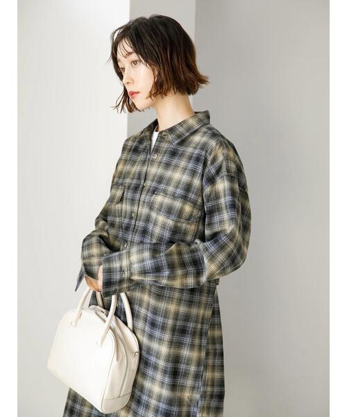 koe(コエ)の「TR先染めチェック微起毛シャツワンピース羽織*(シャツワンピース・レディース・ブラック/パープル・FREE)」の9枚目の写真