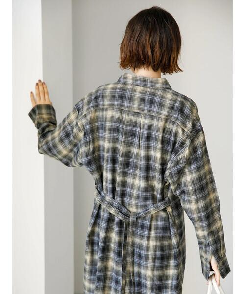 koe(コエ)の「TR先染めチェック微起毛シャツワンピース羽織*(シャツワンピース・レディース・ブラック/パープル・FREE)」の22枚目の写真