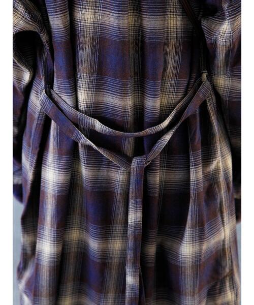 koe(コエ)の「TR先染めチェック微起毛シャツワンピース羽織*(シャツワンピース・レディース・ブラック/パープル・FREE)」の12枚目の写真