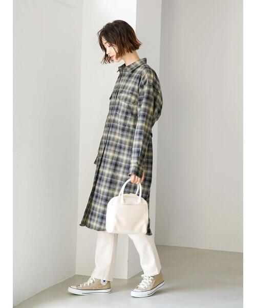 koe(コエ)の「TR先染めチェック微起毛シャツワンピース羽織*(シャツワンピース・レディース・ブラック/パープル・FREE)」の20枚目の写真