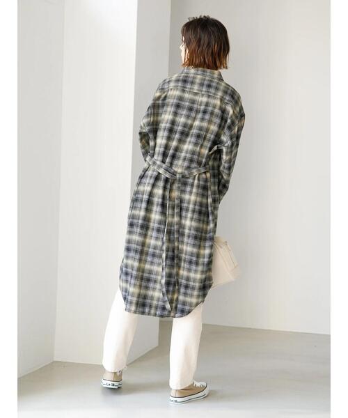 koe(コエ)の「TR先染めチェック微起毛シャツワンピース羽織*(シャツワンピース・レディース・ブラック/パープル・FREE)」の15枚目の写真