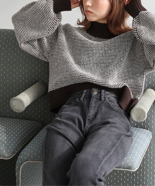 RAY CASSIN（レイカズン）の「ぽこぽこチェック配色ニットプルオーバー（ニット/セーター・レディース・ブラウン/イエロー/グリーン・FREE）」の2枚目の写真