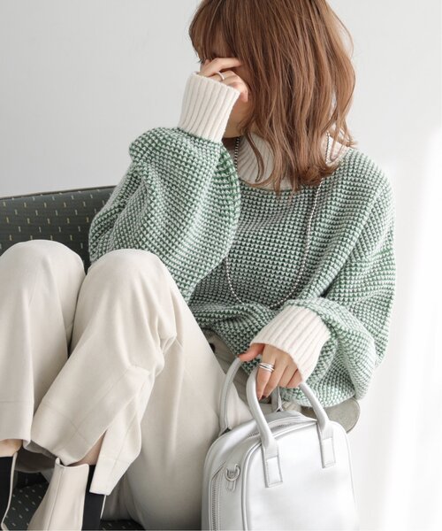 RAY CASSIN（レイカズン）の「ぽこぽこチェック配色ニットプルオーバー（ニット/セーター・レディース・ブラウン/イエロー/グリーン・FREE）」の3枚目の写真