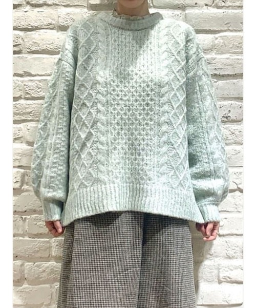 Samansa Mos2（サマンサ モスモス）の「アルパカ混ケーブル柄ニット（ニット/セーター・レディース・ベージュ/レッド/オフホワイト/ブルー/ミント/モカ・ﾌﾘ-）」の14枚目の写真