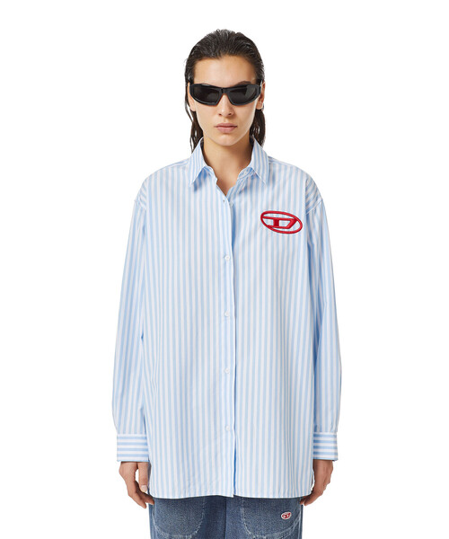 DIESEL(ディーゼル)の「レディース シャツ 長袖 ストライプ ロゴ 刺繍 オーバーサイズ 羽織(シャツ/ブラウス・レディース・ホワイト系その他・SMALL/MEDIUM/X-SMALL/XX-SMALL)」の9枚目の写真