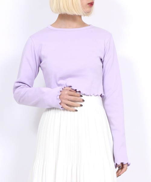 PUNYUS(プニュズ)の「クロップドトップス(Tシャツ/カットソー・レディース・ブラック/グリーン/オフホワイト/ライトピンク/オレンジ/ライトパープル・3/4/1/2)」の5枚目の写真