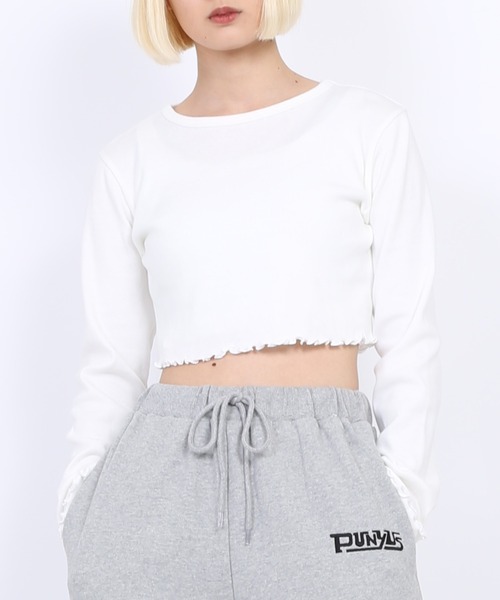 PUNYUS(プニュズ)の「クロップドトップス(Tシャツ/カットソー・レディース・ブラック/グリーン/オフホワイト/ライトピンク/オレンジ/ライトパープル・3/4/1/2)」の2枚目の写真