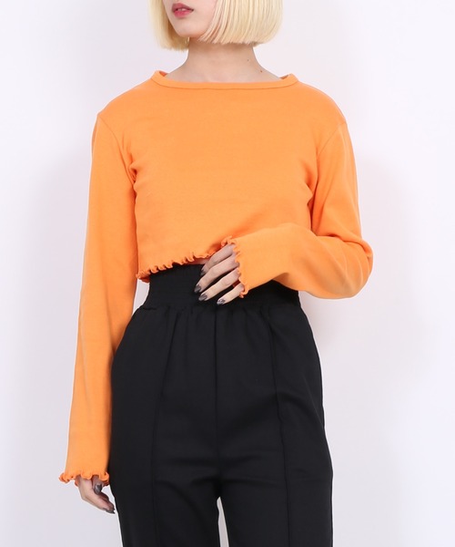 PUNYUS(プニュズ)の「クロップドトップス(Tシャツ/カットソー・レディース・ブラック/グリーン/オフホワイト/ライトピンク/オレンジ/ライトパープル・3/4/1/2)」の1枚目の写真