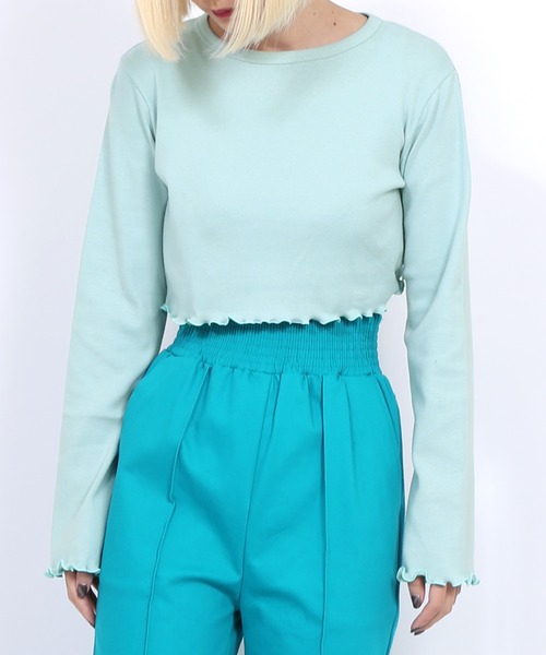 PUNYUS(プニュズ)の「クロップドトップス(Tシャツ/カットソー・レディース・ブラック/グリーン/オフホワイト/ライトピンク/オレンジ/ライトパープル・3/4/1/2)」の4枚目の写真