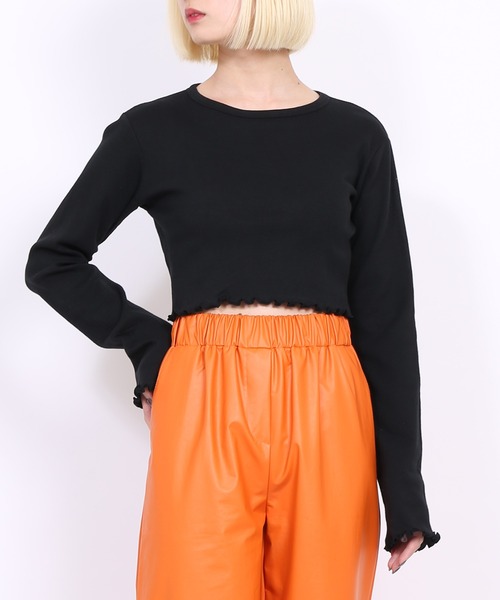 PUNYUS(プニュズ)の「クロップドトップス(Tシャツ/カットソー・レディース・ブラック/グリーン/オフホワイト/ライトピンク/オレンジ/ライトパープル・3/4/1/2)」の3枚目の写真