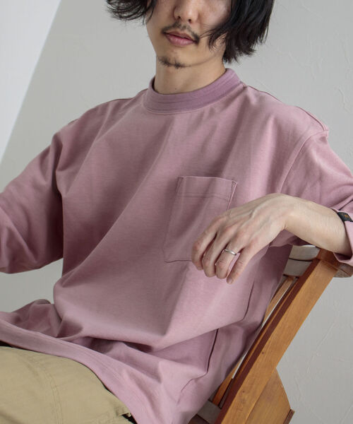 GLOSTER（グロスター）の「【GLOSTER/グロスター】タックリブ度詰めロングスリーブTシャツ（Tシャツ/カットソー・メンズ・オフホワイト/チャコールグレー/ミント/ピンク・MEDIUM/LARGE）」の14枚目の写真