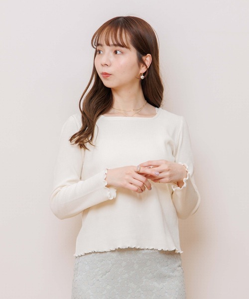 flower（フラワー）の「ベイビーサーマルトップ（Tシャツ/カットソー・レディース・カーキ/ピンク/アイボリー・FREE）」の2枚目の写真