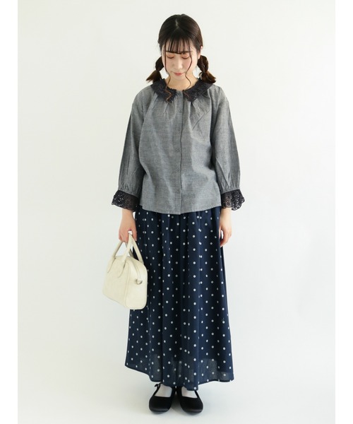 Samansa Mos2（サマンサ モスモス）の「ギャザースカート（スカート・レディース・オレンジ/ネイビー/ブラック/キナリ/モカ・ﾌﾘ-）」の8枚目の写真