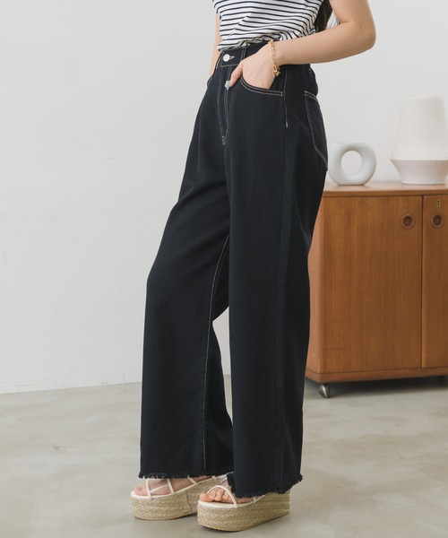 ems excite（エムズエキサイト）の「配色ステッチワイドパンツ（その他パンツ・レディース・ブラック/アイボリー/イエロー/ブルー・FREE）」の3枚目の写真