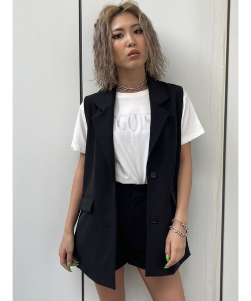 EGOIST（エゴイスト）の「ノースリテーラードベスト（ベスト・レディース・ホワイト/ブラック・FREE）」の4枚目の写真