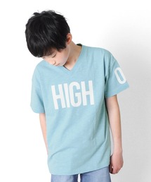 GLAZOS | スラブ天竺・ロゴナンバープリントVネック半袖Tシャツ(Tシャツ/カットソー)