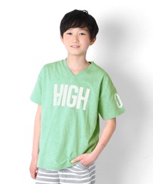 GLAZOS | スラブ天竺・ロゴナンバープリントVネック半袖Tシャツ(Tシャツ/カットソー)