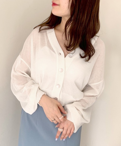 OLIVE des OLIVE（オリーブデオリーブ）の「シアーカーディガン（カーディガン/ボレロ・レディース・オフホワイト/ライム/ブラック/ピンク/パープル・FREE）」の2枚目の写真