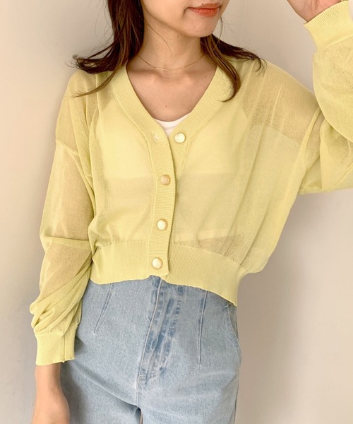 OLIVE des OLIVE（オリーブデオリーブ）の「シアーカーディガン（カーディガン/ボレロ・レディース・オフホワイト/ライム/ブラック/ピンク/パープル・FREE）」の4枚目の写真