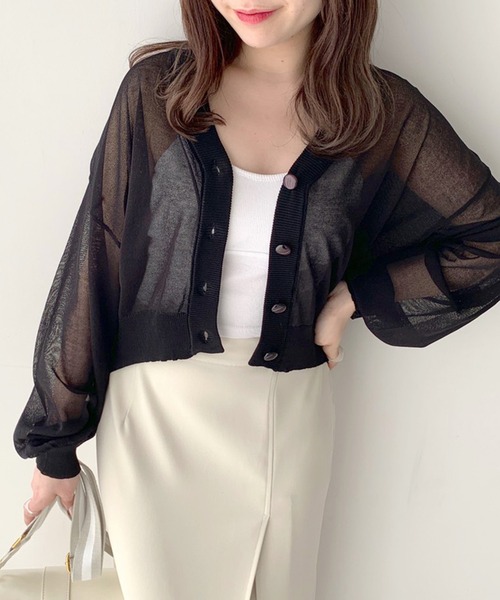 OLIVE des OLIVE（オリーブデオリーブ）の「シアーカーディガン（カーディガン/ボレロ・レディース・オフホワイト/ライム/ブラック/ピンク/パープル・FREE）」の3枚目の写真