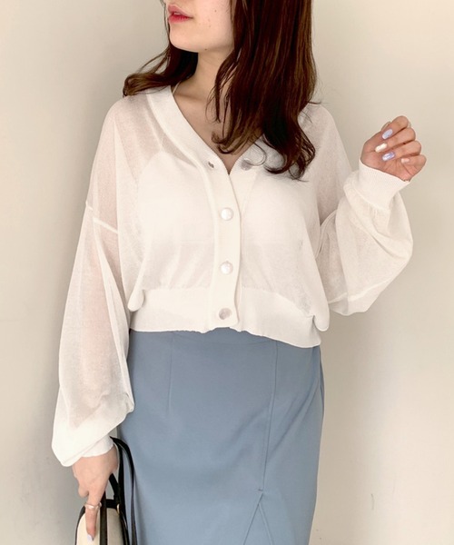 OLIVE des OLIVE（オリーブデオリーブ）の「シアーカーディガン（カーディガン/ボレロ・レディース・オフホワイト/ライム/ブラック/ピンク/パープル・FREE）」の8枚目の写真