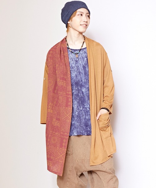 チャイハネ(チャイハネ)の「【チャイハネ】パッカブルMEN'Sカーディガン(カーディガン/ボレロ・メンズ・パープル/オレンジ/グリーン/ブラック/ベージュ/ブルー/ホワイト/ブラウン/ターコイズブルー/ライトベージュ・FREE)」の3枚目の写真