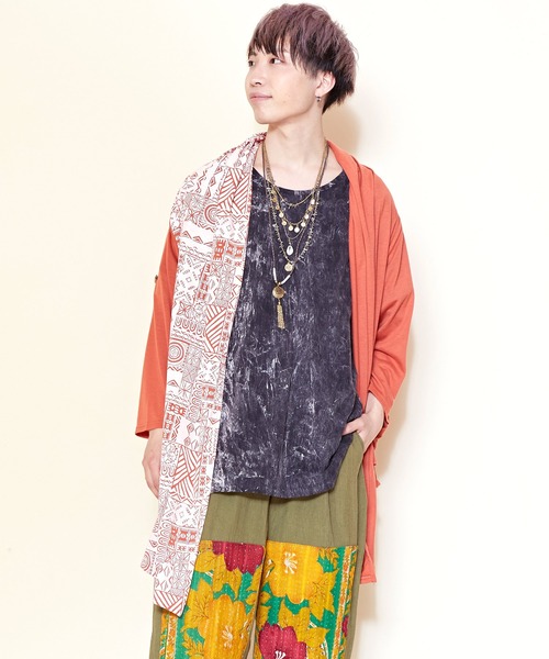 チャイハネ(チャイハネ)の「【チャイハネ】パッカブルMEN'Sカーディガン(カーディガン/ボレロ・メンズ・パープル/オレンジ/グリーン/ブラック/ベージュ/ブルー/ホワイト/ブラウン/ターコイズブルー/ライトベージュ・FREE)」の10枚目の写真