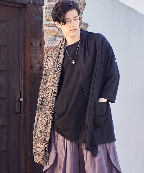 チャイハネ(チャイハネ)の「【チャイハネ】パッカブルMEN'Sカーディガン(カーディガン/ボレロ・メンズ・パープル/オレンジ/グリーン/ブラック/ベージュ/ブルー/ホワイト/ブラウン/ターコイズブルー/ライトベージュ・FREE)」の1枚目の写真