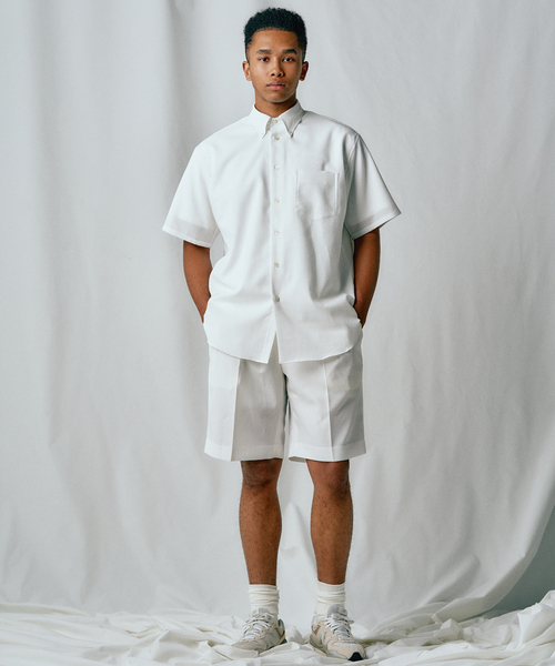 417 EDIFICE(フォーワンセブンエディフィス)の「【allery / アレリ―】 シアサッカーワイドショーツ(スラックス・メンズ・ホワイト/ブラック/ネイビー/サックスブルー・MEDIUM/LARGE/SMALL)」の10枚目の写真