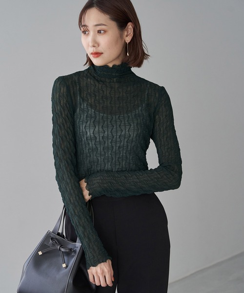 ROPE' PICNIC（ロペピクニック）の「シアージャガードタートル（Tシャツ/カットソー・レディース・チャコールグレー/キナリ/グリーン/グリーン系その他/イエロー系その他4・38）」の4枚目の写真