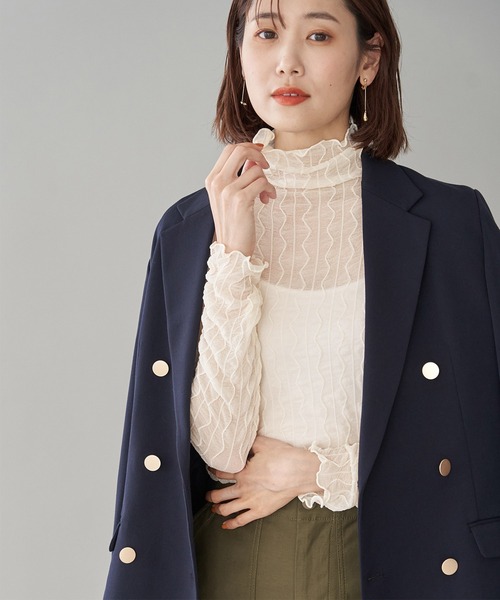 ROPE' PICNIC（ロペピクニック）の「シアージャガードタートル（Tシャツ/カットソー・レディース・チャコールグレー/キナリ/グリーン/グリーン系その他/イエロー系その他4・38）」の2枚目の写真