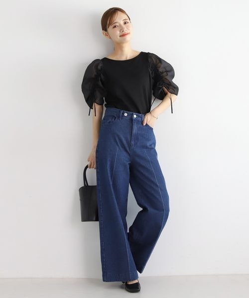 mysty woman（ミスティウーマン）の「ドロストシアースリーブプルオーバー 352409（Tシャツ/カットソー・レディース・ベージュ/オフホワイト/ブラック・FREE）」の8枚目の写真