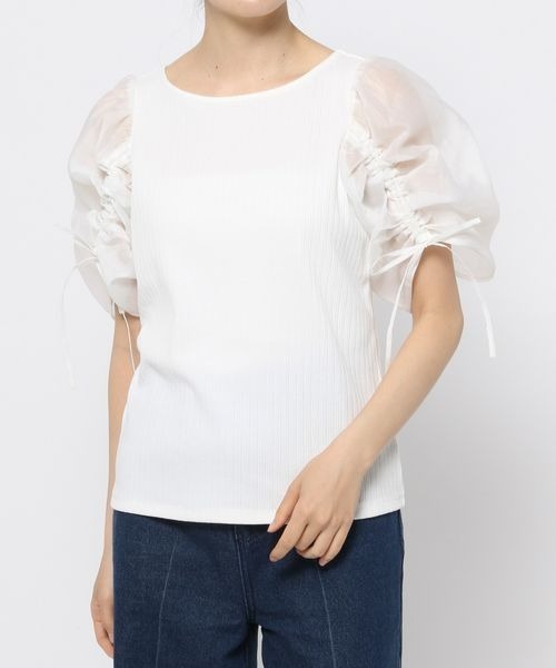 mysty woman（ミスティウーマン）の「ドロストシアースリーブプルオーバー 352409（Tシャツ/カットソー・レディース・ベージュ/オフホワイト/ブラック・FREE）」の17枚目の写真