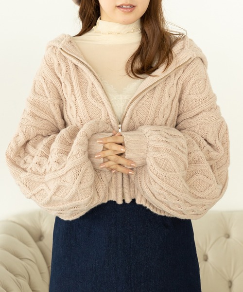 SLURR（スラ―）の「フードケーブルZIPブルゾン（ブルゾン・レディース・ベージュ/ピンク/モカ/アイボリー・FREE）」の4枚目の写真