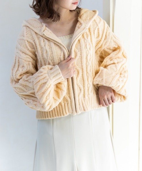 SLURR（スラ―）の「フードケーブルZIPブルゾン（ブルゾン・レディース・ベージュ/ピンク/モカ/アイボリー・FREE）」の17枚目の写真