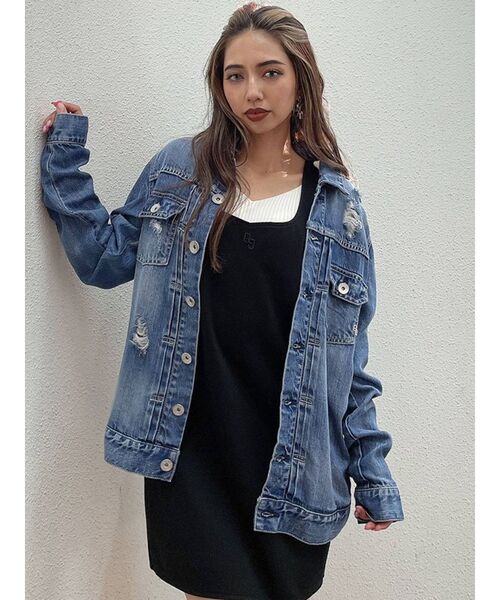 GYDA（ジェイダ）の「リヨセルダメージデニムＧジャン（デニムジャケット・レディース・ライトブルー/インディゴブルー・FREE）」の5枚目の写真