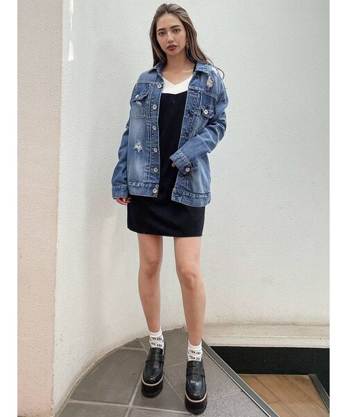 GYDA（ジェイダ）の「リヨセルダメージデニムＧジャン（デニムジャケット・レディース・ライトブルー/インディゴブルー・FREE）」の8枚目の写真