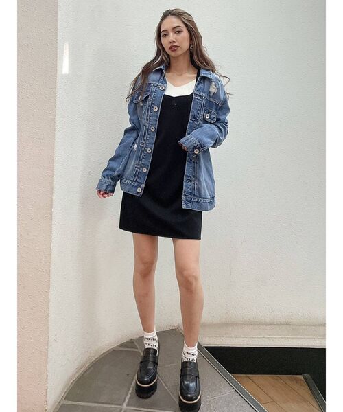 GYDA（ジェイダ）の「リヨセルダメージデニムＧジャン（デニムジャケット・レディース・ライトブルー/インディゴブルー・FREE）」の9枚目の写真