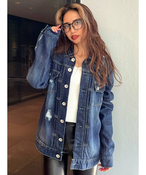 GYDA（ジェイダ）の「リヨセルダメージデニムＧジャン（デニムジャケット・レディース・ライトブルー/インディゴブルー・FREE）」の10枚目の写真