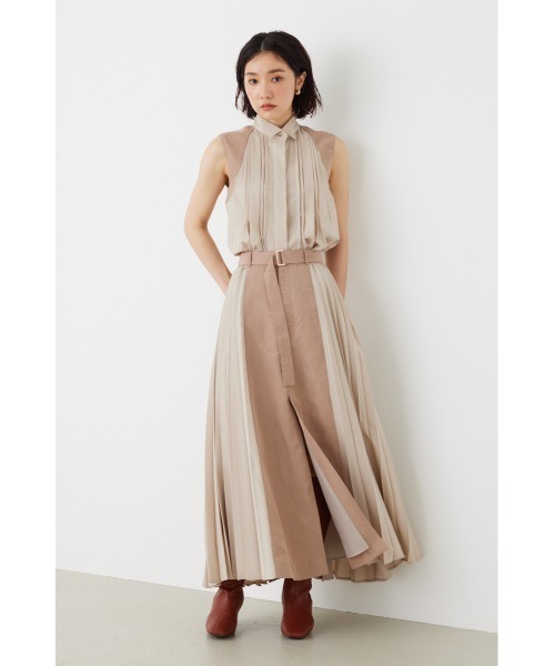 rienda（リエンダ）の「プリーツコンビフレアスカート（スカート・レディース・ベージュ/ライトグリーン/ブラック・MEDIUM/SMALL）」の7枚目の写真