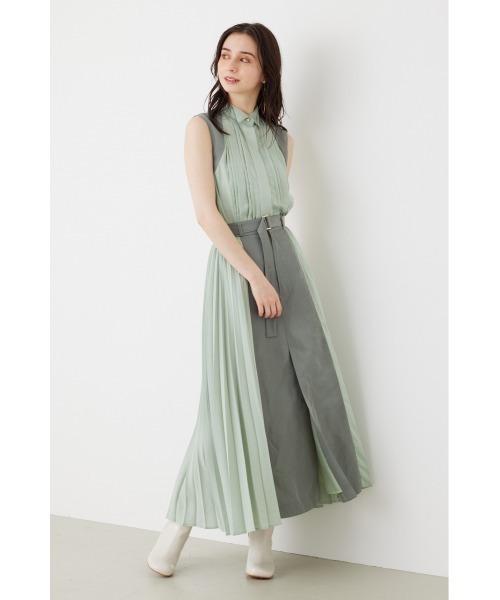 rienda（リエンダ）の「プリーツコンビフレアスカート（スカート・レディース・ベージュ/ライトグリーン/ブラック・MEDIUM/SMALL）」の4枚目の写真