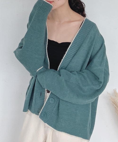 AS KNOW AS plus（アズノゥアズプラス）の「♪パイピング配色ゆるニット カーディガン　【2022AW / ZOZOTOWN限定アイテム】（カーディガン/ボレロ・レディース・ブラック/ベージュ/ブラウン/ブルーグリーン・FREE）」の4枚目の写真