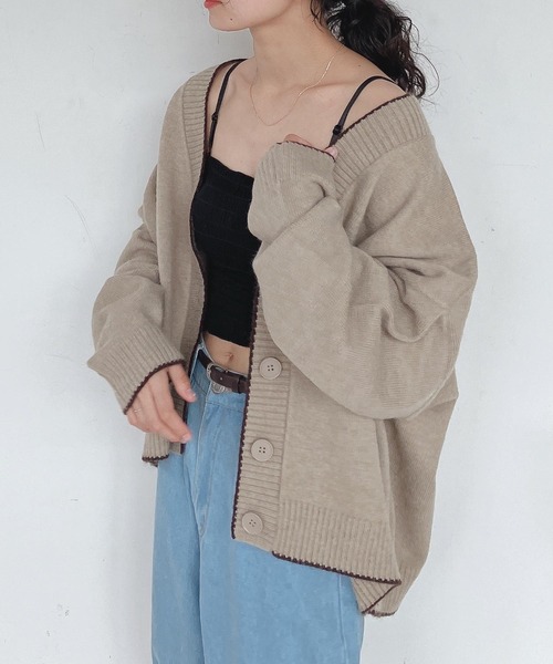 AS KNOW AS plus（アズノゥアズプラス）の「♪パイピング配色ゆるニット カーディガン　【2022AW / ZOZOTOWN限定アイテム】（カーディガン/ボレロ・レディース・ブラック/ベージュ/ブラウン/ブルーグリーン・FREE）」の11枚目の写真
