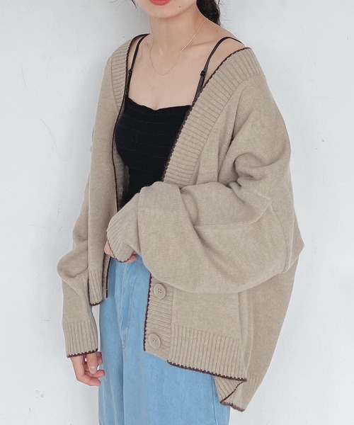 AS KNOW AS plus（アズノゥアズプラス）の「♪パイピング配色ゆるニット カーディガン　【2022AW / ZOZOTOWN限定アイテム】（カーディガン/ボレロ・レディース・ブラック/ベージュ/ブラウン/ブルーグリーン・FREE）」の18枚目の写真