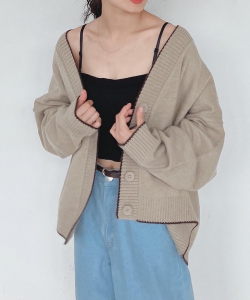 AS KNOW AS plus（アズノゥアズプラス）の「♪パイピング配色ゆるニット カーディガン　【2022AW / ZOZOTOWN限定アイテム】（カーディガン/ボレロ・レディース・ブラック/ベージュ/ブラウン/ブルーグリーン・FREE）」の21枚目の写真
