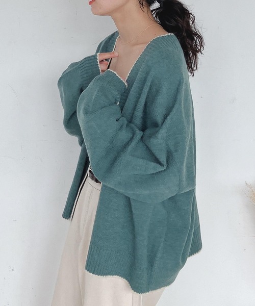 AS KNOW AS plus（アズノゥアズプラス）の「♪パイピング配色ゆるニット カーディガン　【2022AW / ZOZOTOWN限定アイテム】（カーディガン/ボレロ・レディース・ブラック/ベージュ/ブラウン/ブルーグリーン・FREE）」の15枚目の写真